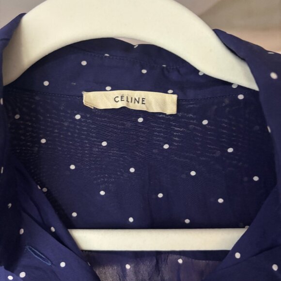 Celine Blue with white polka dots Casual Button Down Shirt - Picture 5 of 9
